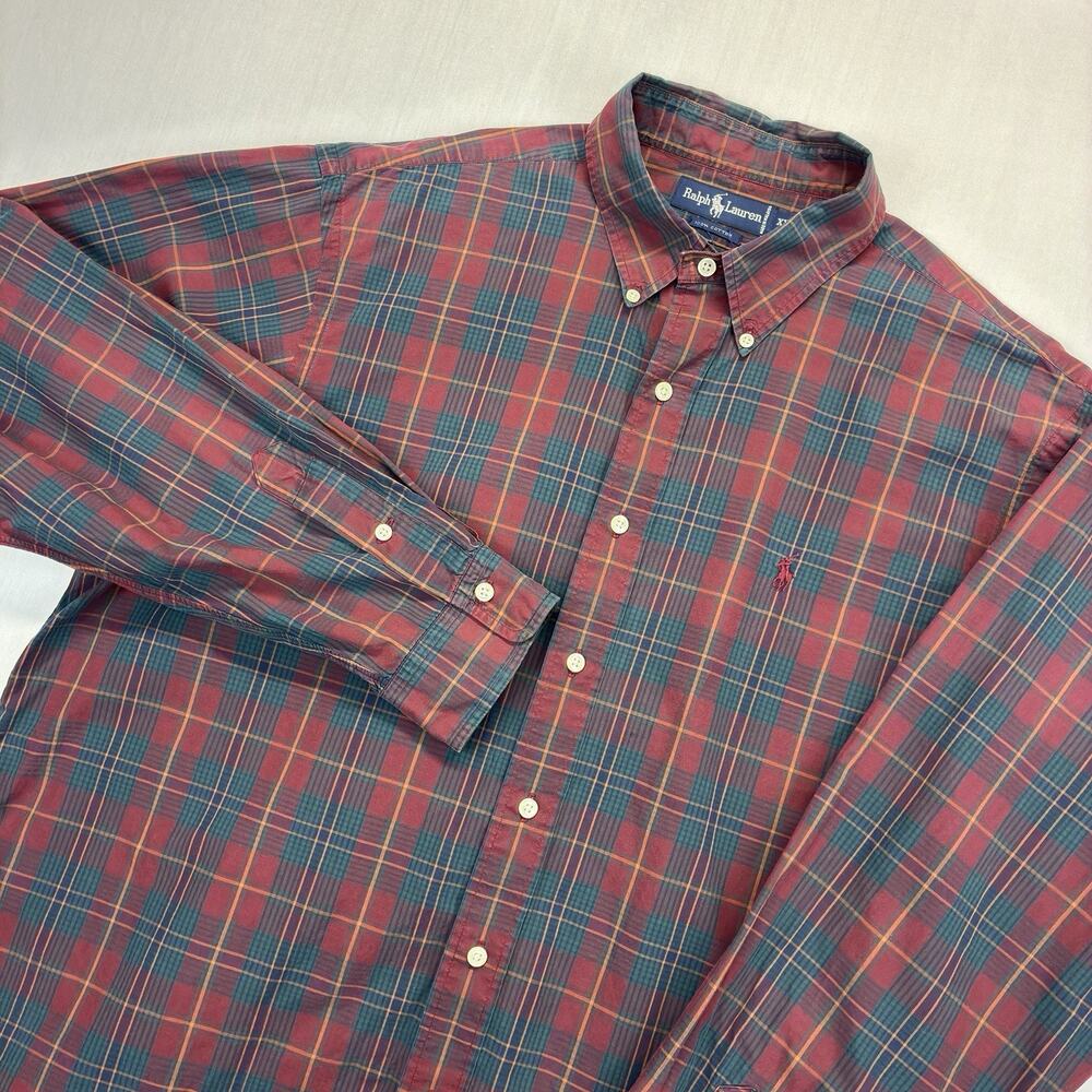 Ralph Lauren Shirt Mens XXL Red Green Plaid Button Down Cotton Classic Fit